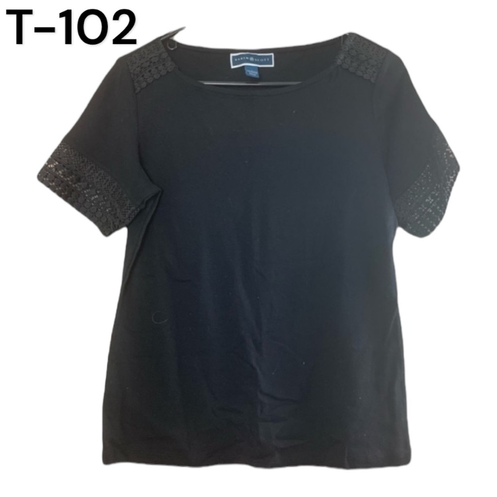 SzS Karen Scott Black Lace Sleeve Top NWT